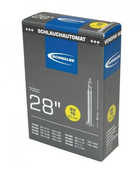 Schlauch Schwalbe SV15 In Folie 28x3/4-1 1/8" 18/28-622/630 SV 60mm 1 Schlauch Schwalbe SV15 In Folie 28x3/4-1 1/8" 18/28-622/630 SV 60mm