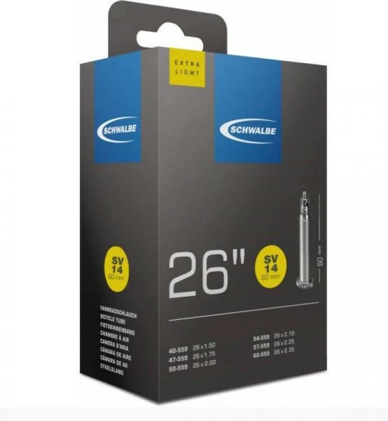 Schlauch Schwalbe SV14 Extra Leicht 26x1.50-2.10" 40/60-559 SV60mm 1 Schlauch Schwalbe SV14 Extra Leicht 26x1.50-2.10" 40/60-559 SV60mm