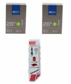 2x Schwalbe Schlauch AV13 26x1.50-2.40" (40/62-559) + 1x Reparatur-Set Universal Zefal