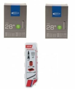 2 X Schwalbe Schlauch AV17 28x1.10-1.75" (28/47-622/635) + 1x Reparatur-Set Universal Zefal 8 Flicke