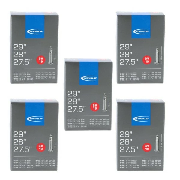 5 X Schwalbe Schlauch SV19 (40/62-584/622/635) - 27,5/28/29 X1.50-2.40" Zoll SV 40mm Sclaverand 1 5 X Schwalbe Schlauch SV19 (40/62-584/622/635) - 27,5/28/29 X1.50-2.40" Zoll SV 40mm Sclaverand