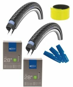 Schwalbe MARATHON PLUS 28x1.40 + 2x AV17 Schlauch + Reifenheber + Reflexband