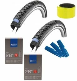 Schwalbe MARATHON PLUS TOUR 28x1.40 + 2x AV17 Schlauch + Reifenheber + Reflexband