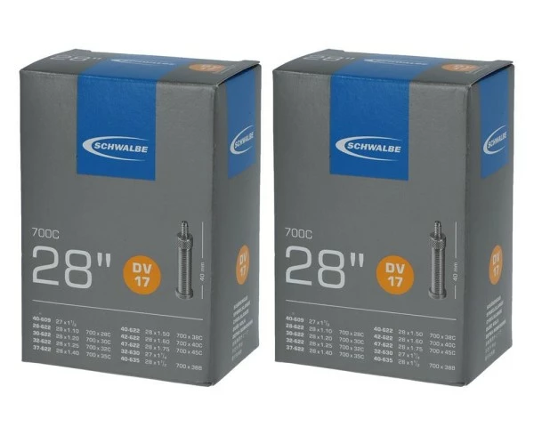 2 X Schwalbe Schlauch DV17 28x1.10-1.75" (28/47-622/635) - 28 Zoll DV 40mm 1 2 X Schwalbe Schlauch DV17 28x1.10-1.75" (28/47-622/635) - 28 Zoll DV 40mm